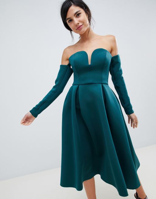 ASOS DESIGN - Vestito midi da cerimonia a maniche lunghe ...