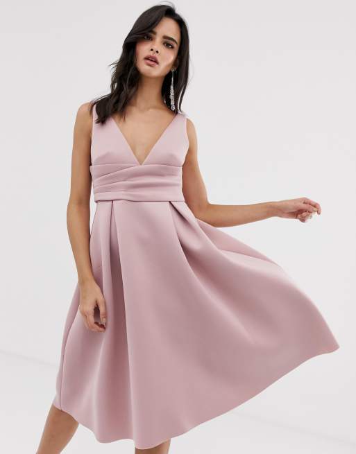 ASOS DESIGN - Vestito midi da cerimonia con incrocio in ...