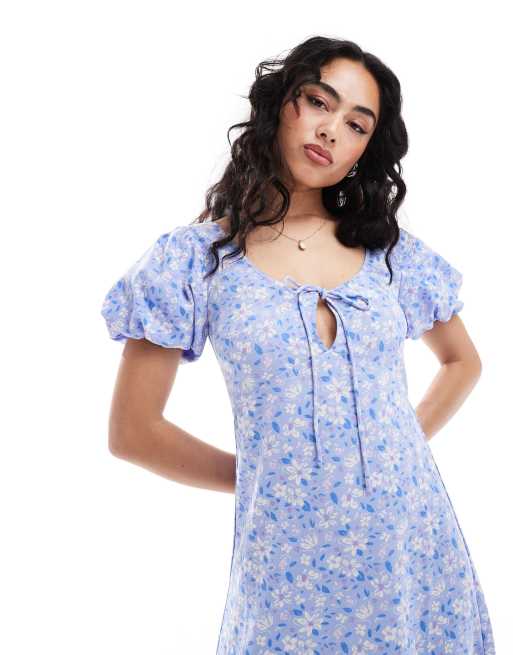 ASOS DESIGN - Vestito midi da giorno a fiori con maniche a sbuffo, 2 di 4