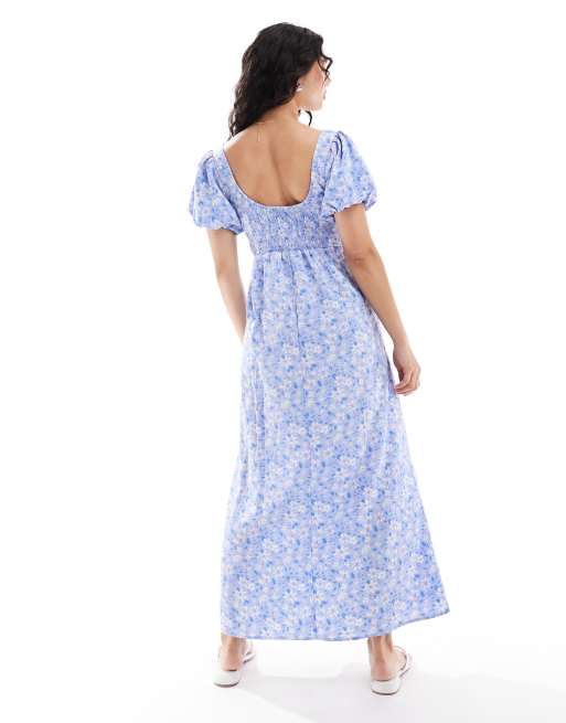 ASOS DESIGN - Vestito midi da giorno a fiori con maniche a sbuffo, 4 di 4