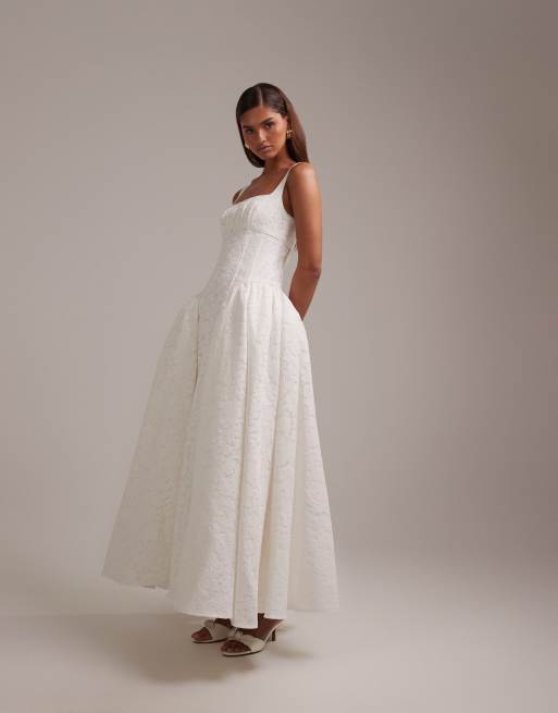 ASOS DESIGN - Vestito midi da sposa in pizzo color avorio