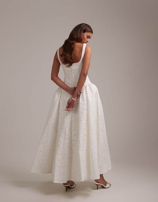 ASOS DESIGN - Vestito midi da sposa in pizzo color avorio, 2 di 5