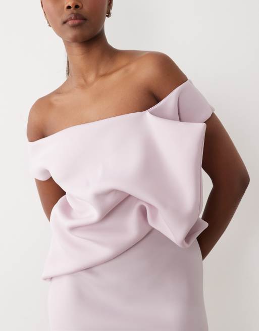 ASOS DESIGN - Vestito midi drappeggiato e arricciato in tessuto scuba lilla, 3 di 4