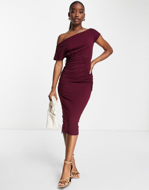 ASOS DESIGN - Vestito midi fasciante in crêpe scuba con spalle scivolate