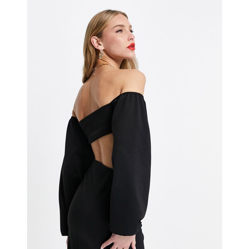 Donna EOnhK DESIGN - Vestito midi fasciante nero con cut-out e scollo alla Bardot