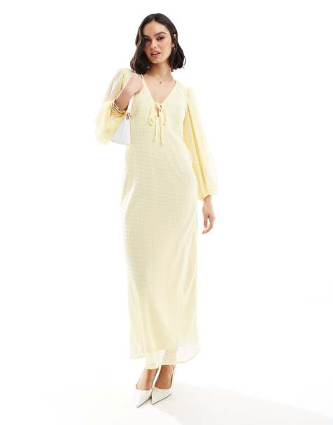 ASOS DESIGN - Vestito midi giallo plumetis con maniche a palloncino - view 1