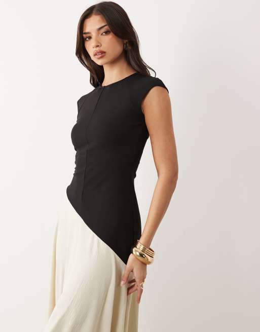 ASOS DESIGN vestito midi ibrido con vita scesa asimmetrica in monocromatico, 2 di 4