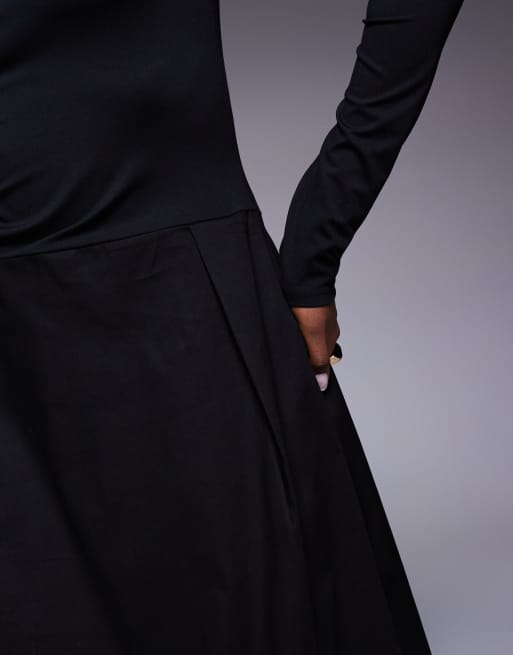 ASOS DESIGN - Vestito midi ibrido nero con maniche lunghe e gonna cocoon, 3 di 4