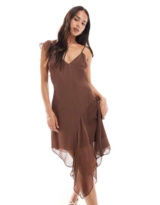 ASOS DESIGN - Vestito midi in chiffon con fondo asimmetrico e stampa cachemire, 2 di 4