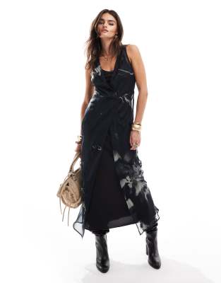 ASOS DESIGN - Vestito midi in chiffon con strato sovrapposto e stampa effetto fumo - view 1