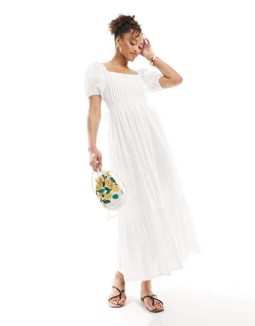 ASOS DESIGN - Vestito midi in cotone plumetis bianco con lacci sul retro