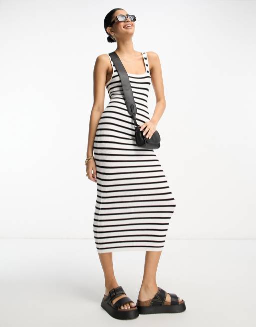 ASOS DESIGN - Vestito midi in maglia a righe con scollo squadrato