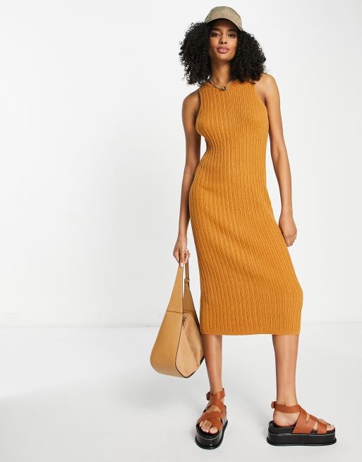ASOS DESIGN - Vestito midi in maglia con filato naturale bouclé marrone