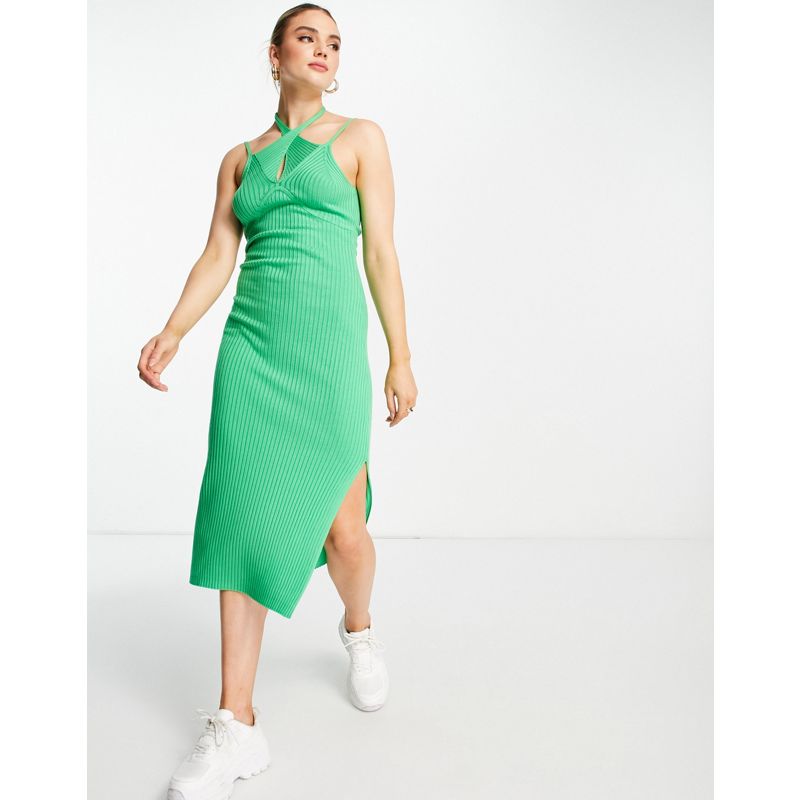 Donna Vestiti DESIGN - Vestito midi in maglia verde con cut-out
