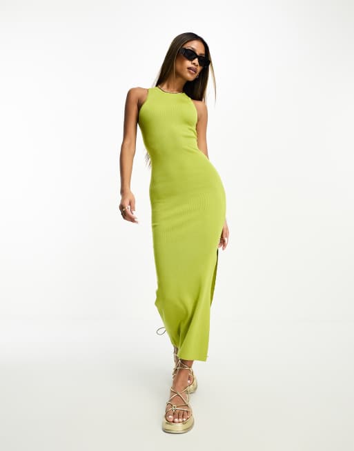 ASOS DESIGN - Vestito midi in maglia verde con dorso a vogatore