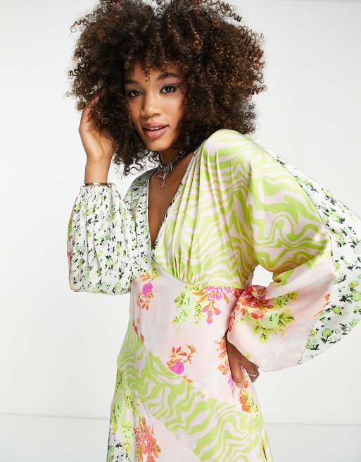 ASOS DESIGN - Vestito midi in misto raso con stampe cucite , 3 di 4