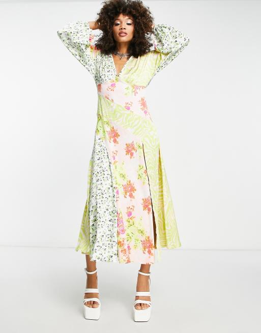 ASOS DESIGN - Vestito midi in misto raso con stampe cucite , 4 di 4