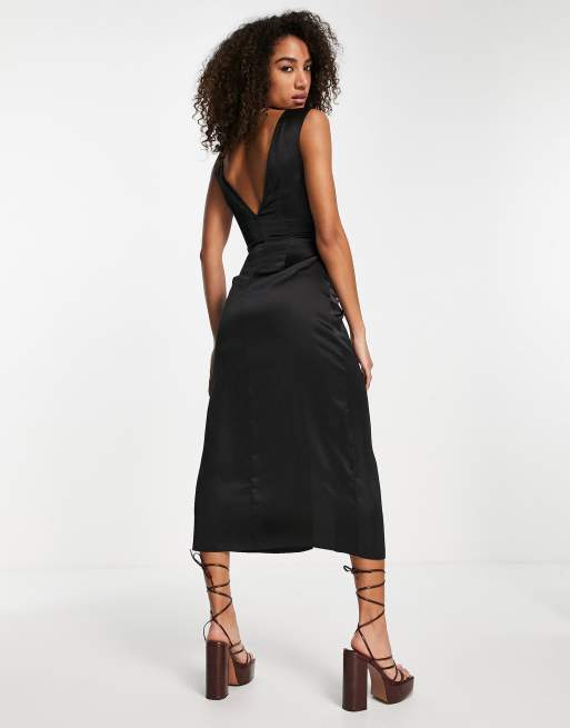 ASOS DESIGN - Vestito midi in raso nero con bottoni , 2 di 4