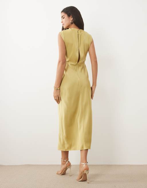 ASOS DESIGN - Vestito midi in raso verde chiaro accollato con corpino a pieghe, 2 di 4