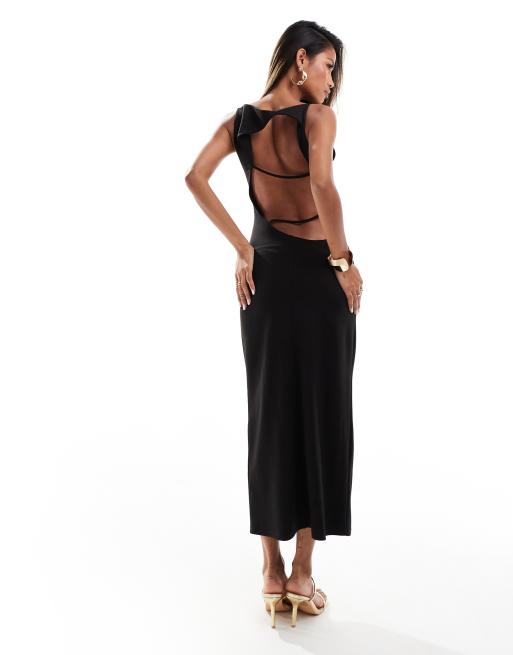 ASOS DESIGN - Vestito midi in tessuto ponte con scollo a barchetta e fascette sulla schiena