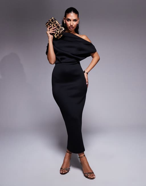 ASOS DESIGN - Vestito midi in tessuto scuba nero con scollo appariscente
