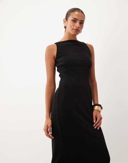 ASOS DESIGN vestito midi in velluto a coste morbido con scollo a barchetta nero, 4 di 4