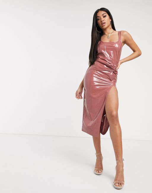 ASOS DESIGN - Vestito midi in vinile con dettaglio attorcigliato