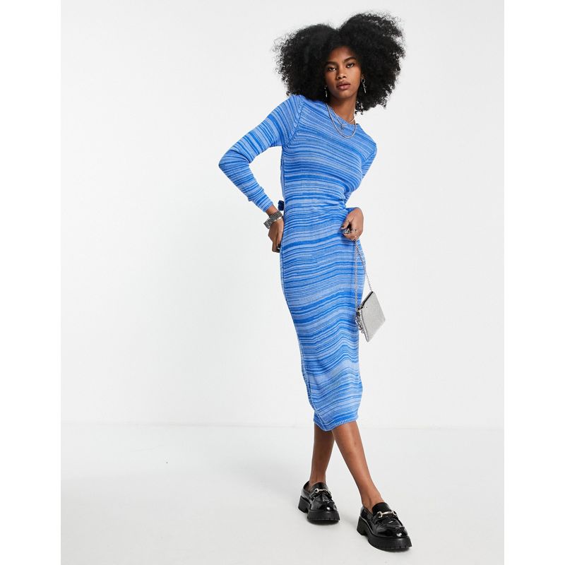 Donna W8P6R DESIGN - Vestito midi lavorato a maglia allacciato sul retro blu