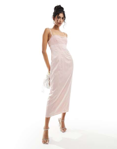 ASOS DESIGN - Vestito midi longuette in pizzo rosa con corsetto e strato sovrapposto in pizzo - view 1