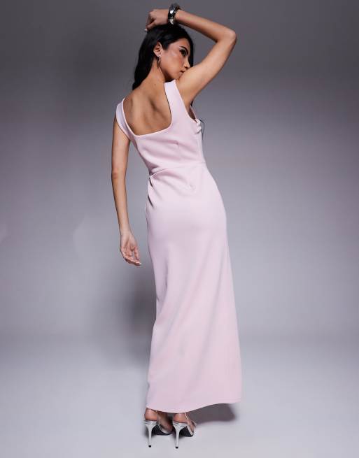 ASOS DESIGN - Vestito midi longuette rosa chiaro in tessuto effetto scuba con coppe, 3 di 4