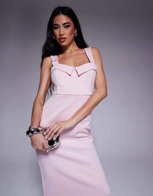 ASOS DESIGN - Vestito midi longuette rosa chiaro in tessuto effetto scuba con coppe, 4 di 4