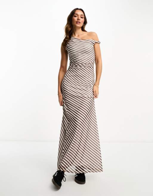 ASOS DESIGN - Vestito midi marrone a righe con dettaglio intrecciato sulle spalle