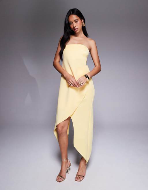 ASOS DESIGN - Vestito midi minimal giallo con dettaglio avvolgente