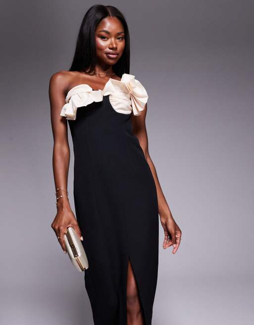 ASOS DESIGN - Vestito midi monocromatico con bustino strutturato effetto ventaglio, 4 di 4