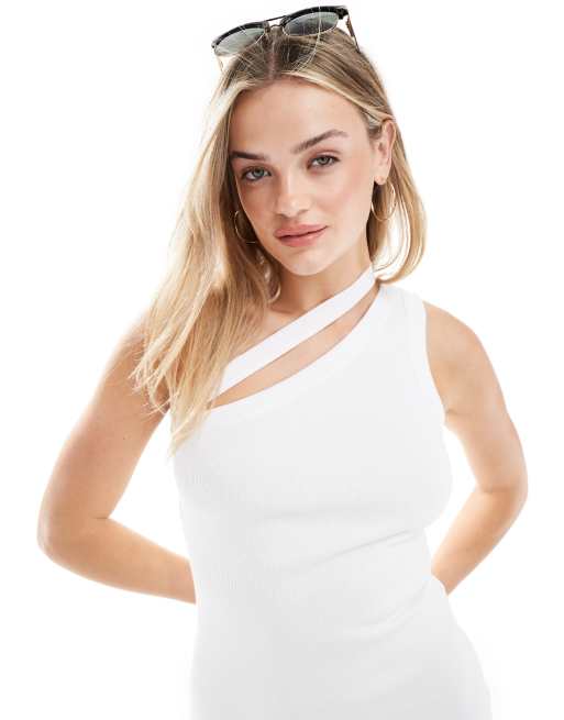 ASOS DESIGN - Vestito midi monospalla bianco a coste, 2 di 4