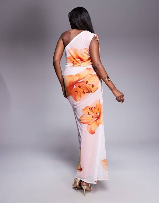 ASOS DESIGN - Vestito midi monospalla in rete a fiori con cut-out laccetti, 3 di 4