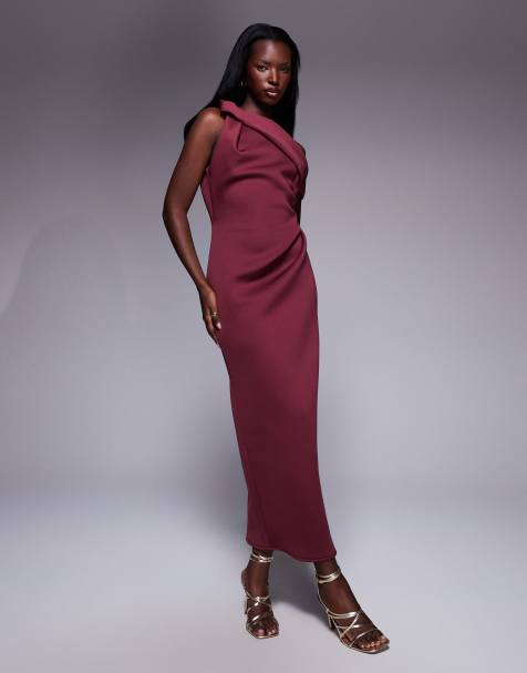 ASOS DESIGN - Vestito midi monospalla in tessuto effetto scuba color ciliegia scuro - view 1