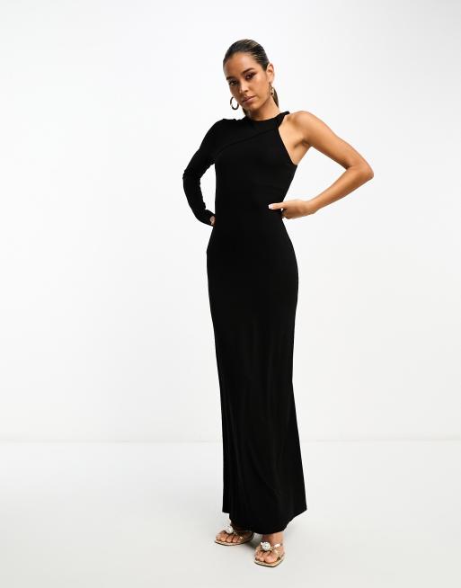 ASOS DESIGN - Vestito midi monospalla nero con dettaglio incrociato