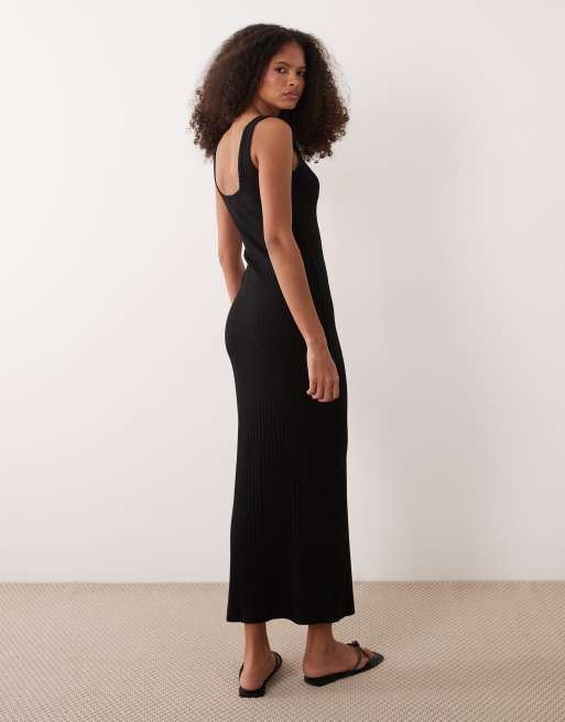 ASOS DESIGN - Vestito midi nero a coste con bottoni e finiture a festoncino, 3 di 4
