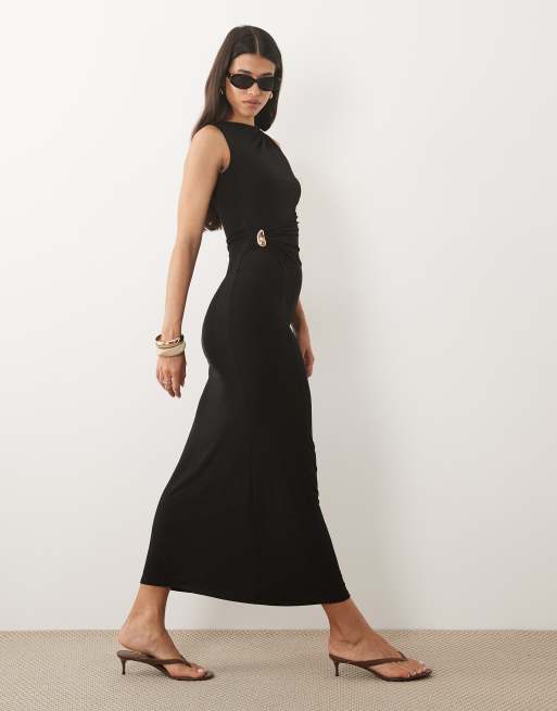 ASOS DESIGN - Vestito midi nero con dettaglio attorcigliato in metallo