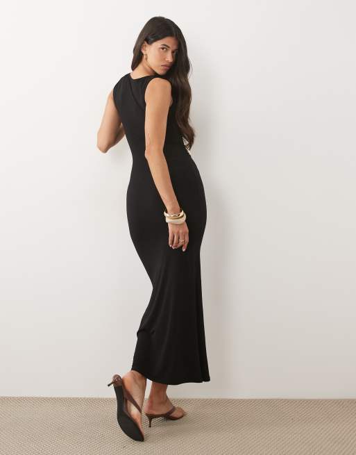 ASOS DESIGN - Vestito midi nero con dettaglio attorcigliato in metallo, 3 di 4