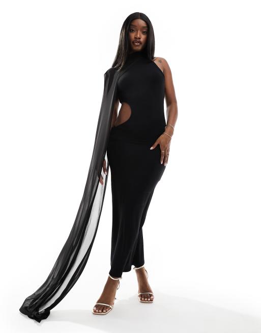 ASOS DESIGN - Vestito midi nero con dettaglio stile mantella