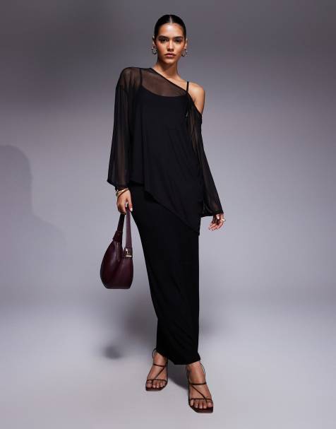 ASOS DESIGN - Vestito midi nero con mantella sovrapposta - view 1