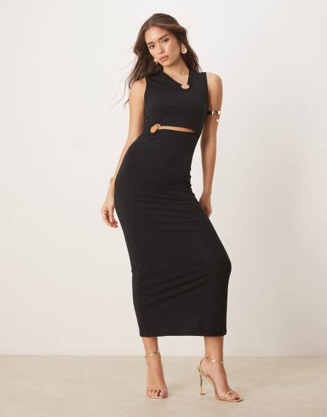 ASOS DESIGN - Vestito midi nero senza maniche con anello e cut-out - view 1