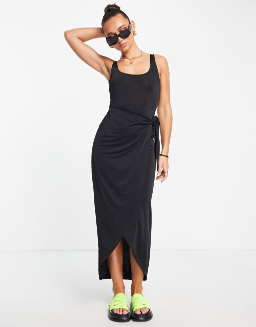 ASOS DESIGN Vestito midi nero senza maniche con gonna stile