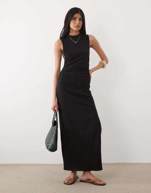 ASOS DESIGN - Vestito midi nero senza maniche con spacco laterale, 2 di 4