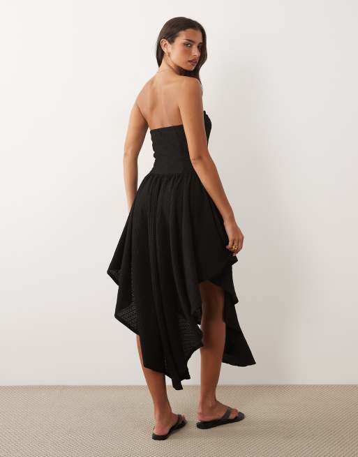 ASOS DESIGN - Vestito midi nero testurizzato con fondo asimmetrico, 2 di 4