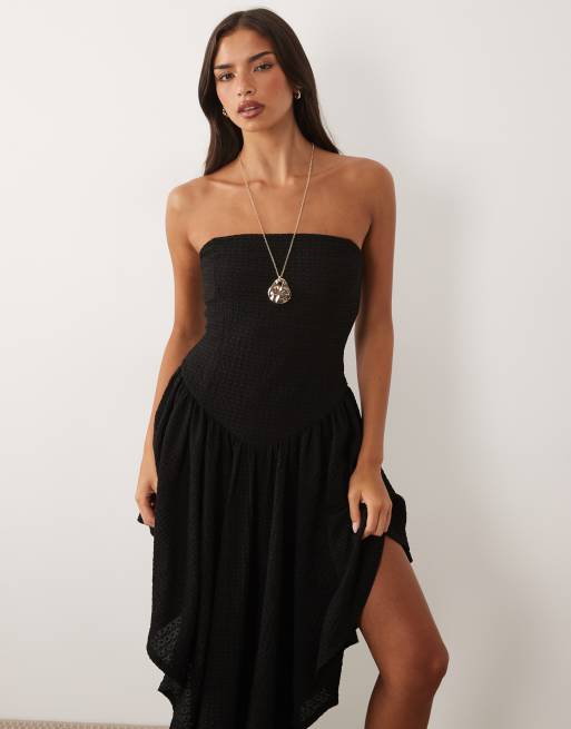 ASOS DESIGN - Vestito midi nero testurizzato con fondo asimmetrico, 3 di 4