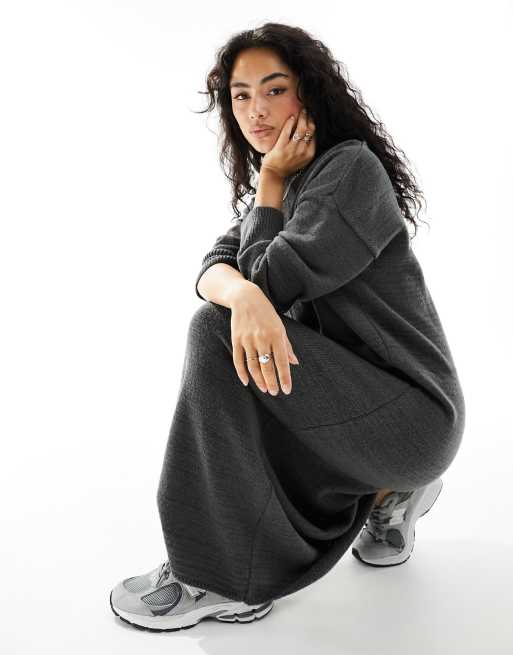 ASOS DESIGN - Vestito midi oversize girocollo in maglia antracite con cuciture, 2 di 4