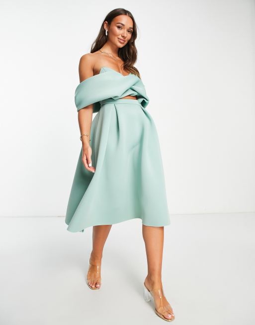 ASOS DESIGN - Vestito midi per il ballo di fine anno in 2 pezzi color salvia ghiacciato